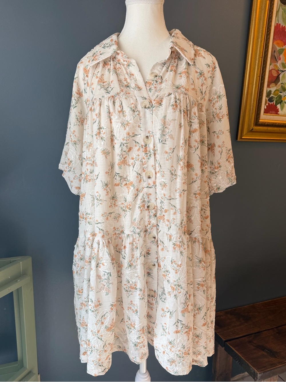 En Saison White Mini Dress with Peach Floral Print